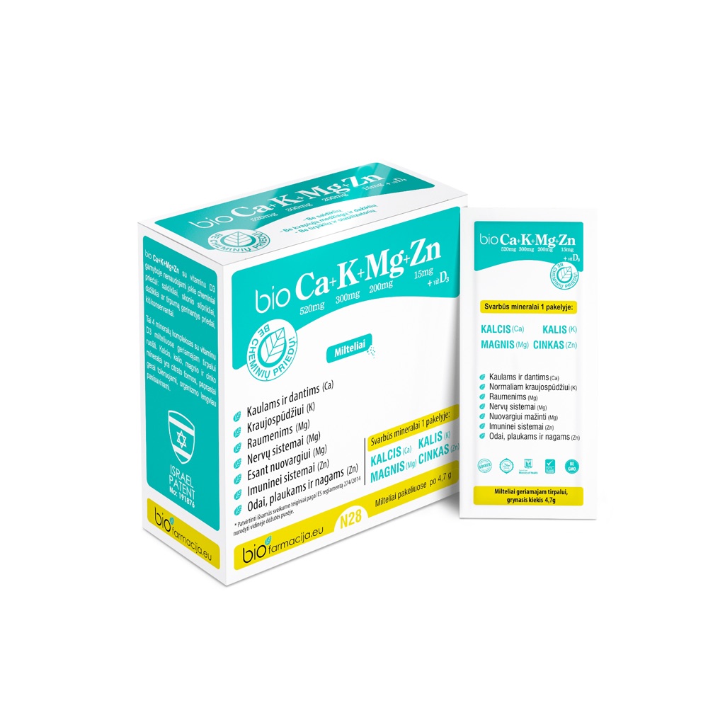 Bioca+k+mg+zn su Vit D3 Milteliai, N28