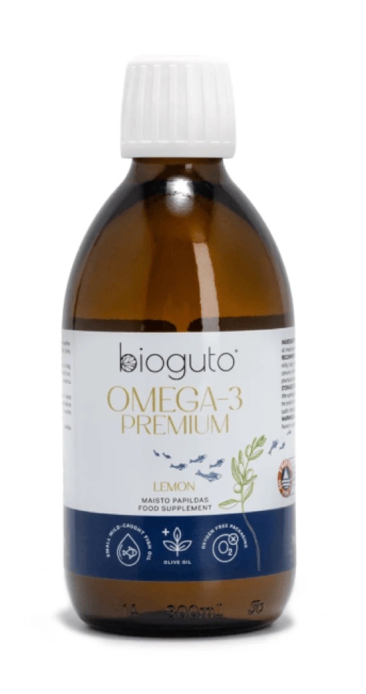 Bioguto Omega-3 Premium LEMON žuvų taukai 300ml
